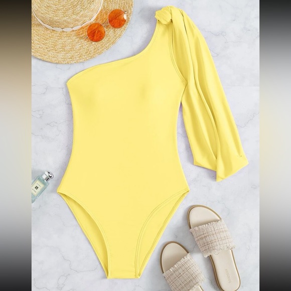 Yellow one shoulder one piece monokini swimsuit - Picture 5 of 5